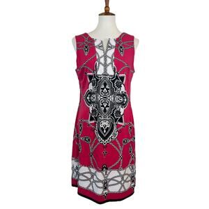 JM Collection Pink Black Medallion Jeweled Sheath Sleeveless Dress Petite Large